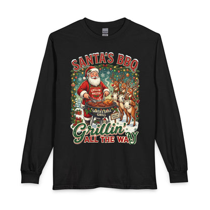 Santa’s BBQ Grillin’ Long Sleeve Shirt — Funny Christmas Santa BBQ Tee
