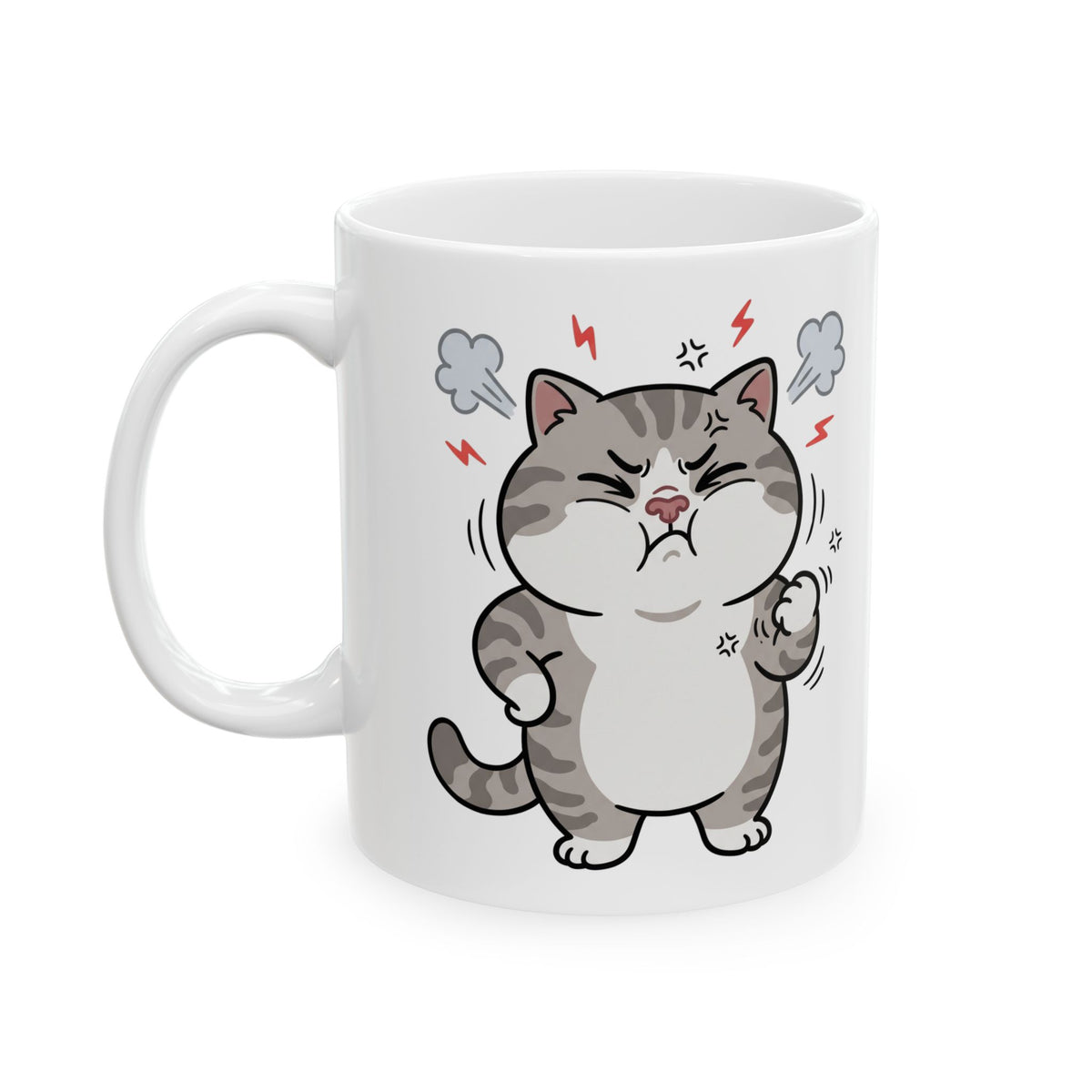 Angry Cute Cat Ceramic Mug (11oz, 15oz) – Funny Grumpy Kitty Coffee Cup