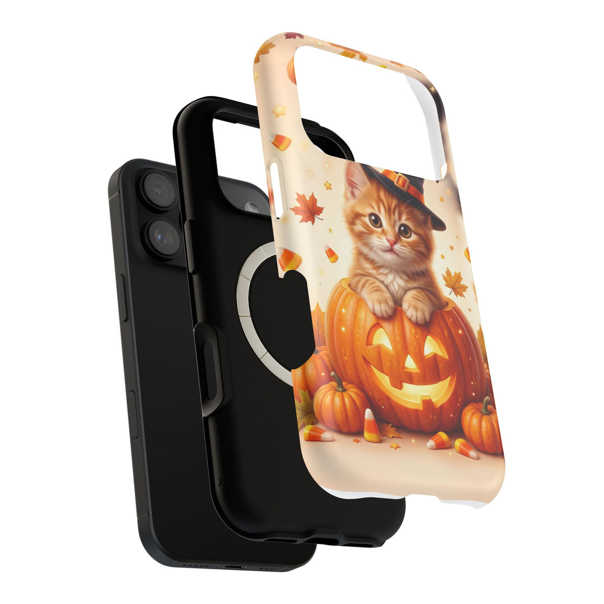Halloween Kitten Pumpkin Phone Case — Magnetic Impact-Resistant