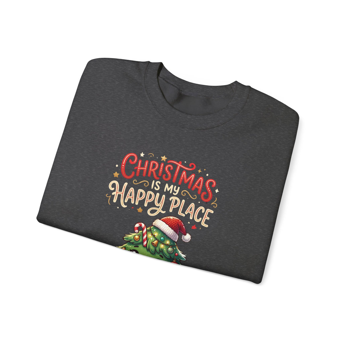 Christmas Happy Place Crewneck Sweatshirt — Cute Kawaii Tree & Gifts Holiday Sweatshirt
