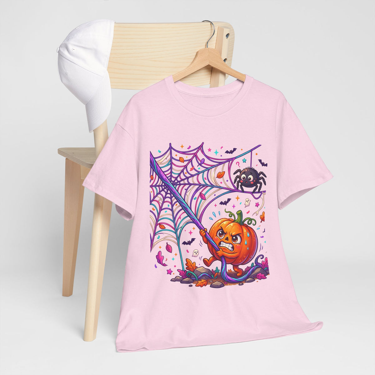 Pumpkin Spider Web Halloween T‑Shirt — Cute Spooky Pumpkin Cartoon Tee