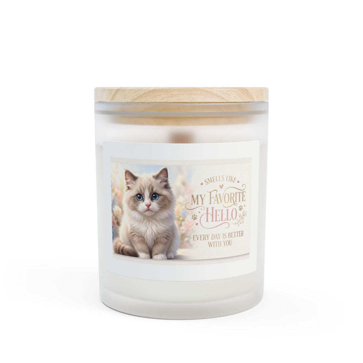 Kitten Photo Frosted Glass Candle — “My Favorite Hello” Scented Candle, 11 oz