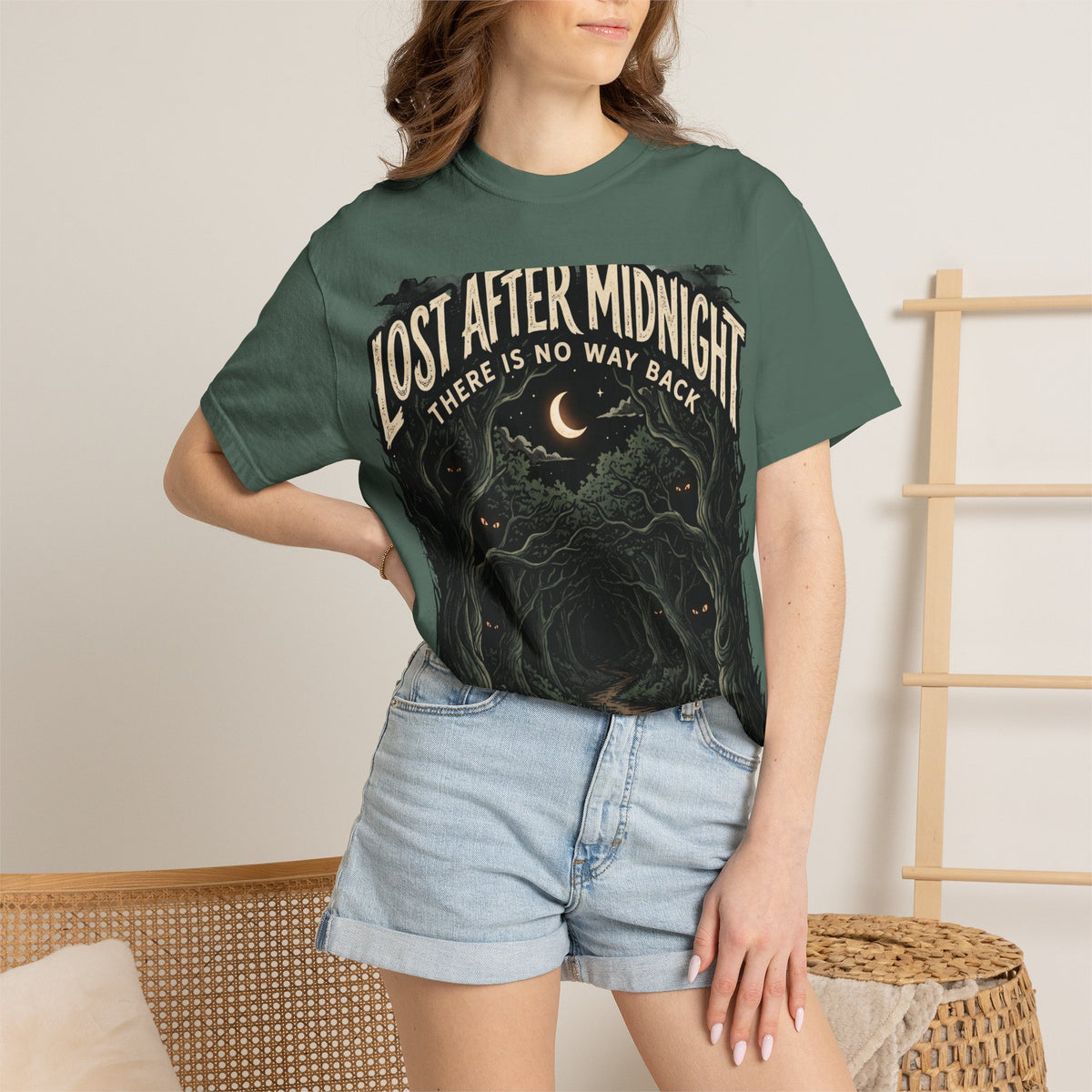 Lost After Midnight T-Shirt — 'There Is No Way Back' Moonlit Forest Tee