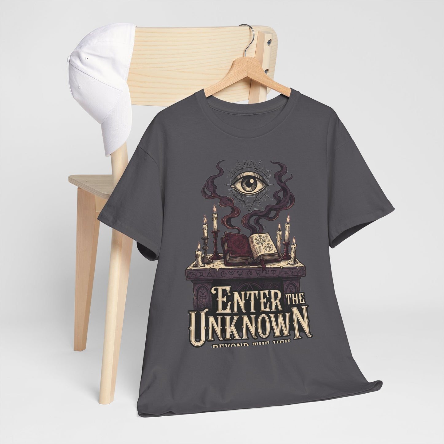 Occult Graphic Tee — "Enter the Unknown" Mystic Eye & Spellbook T-Shirt