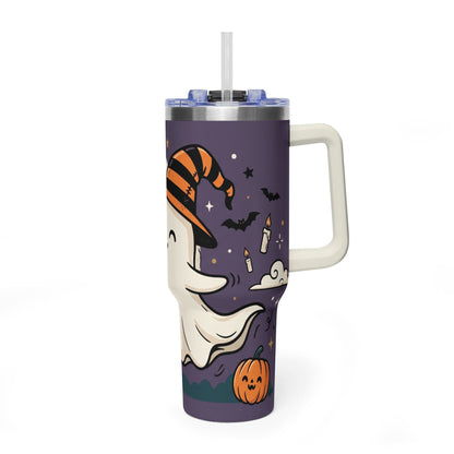 40oz Halloween Ghost Thermal Tumbler with Pumpkin and Black Cat
