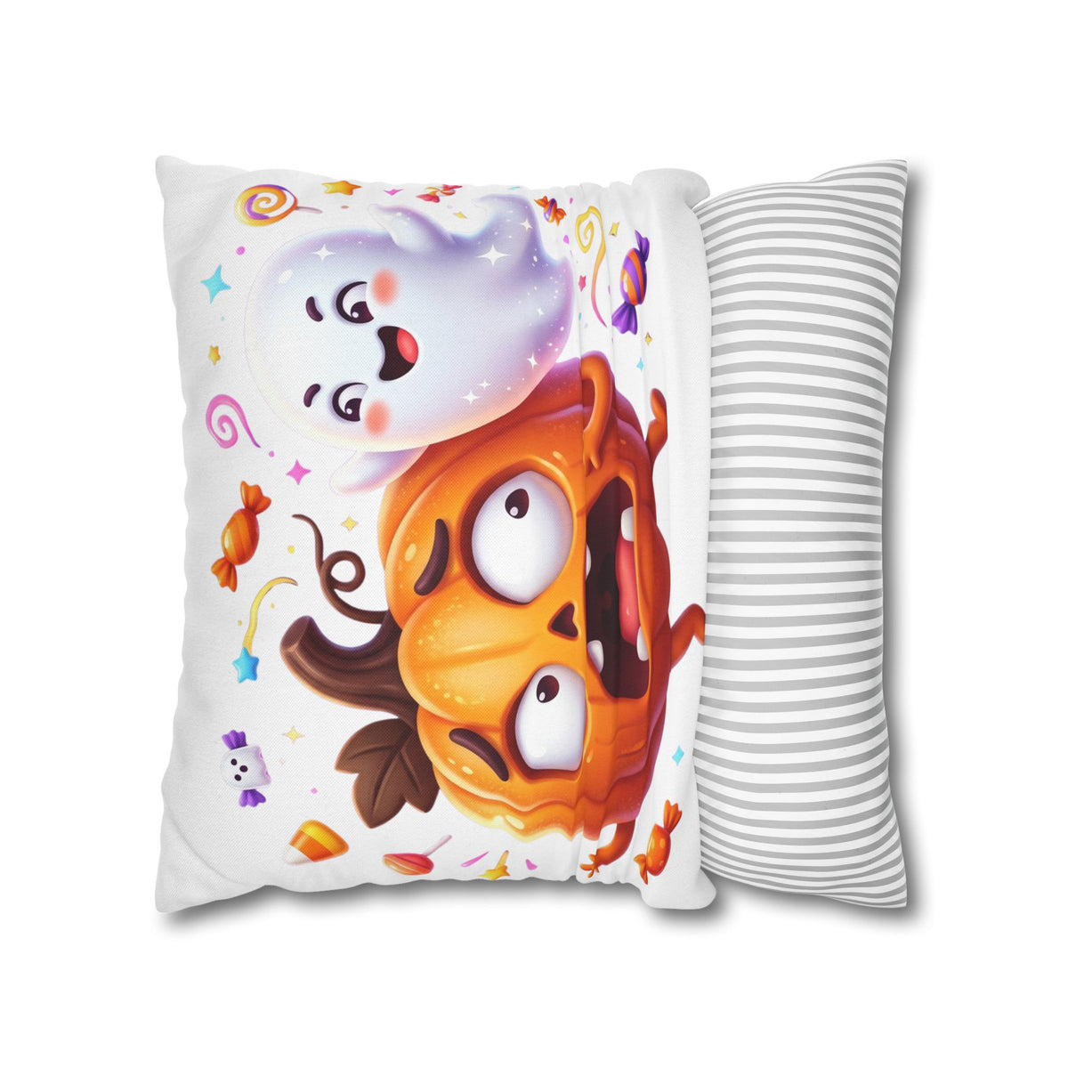 Halloween Pumpkin & Ghost Throw Pillowcase — Cute Spooky Decorative Pillow