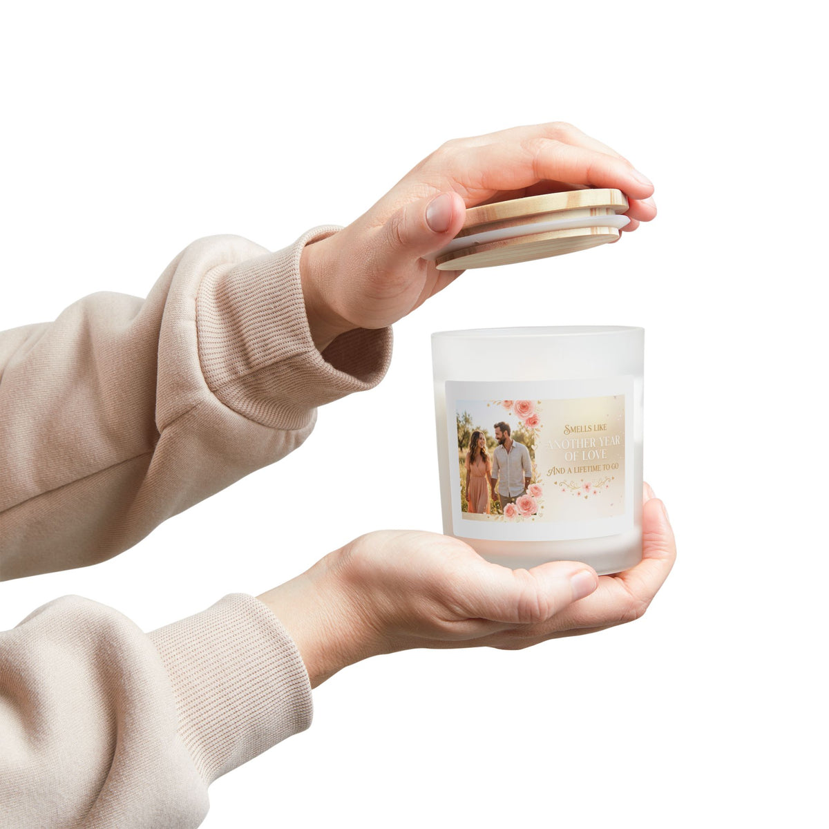Personalized Photo Frosted Glass Candle – "Smells Like Another Year of Love" 11oz