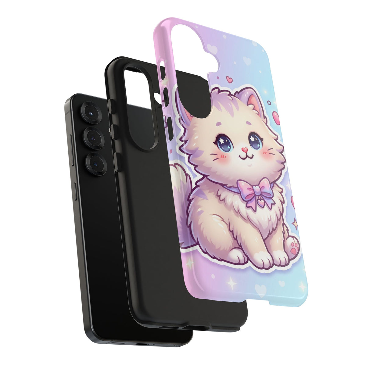 Cute Pastel Kawaii Kitten Tough Phone Case — Cute Cat with Bow Protective Cover