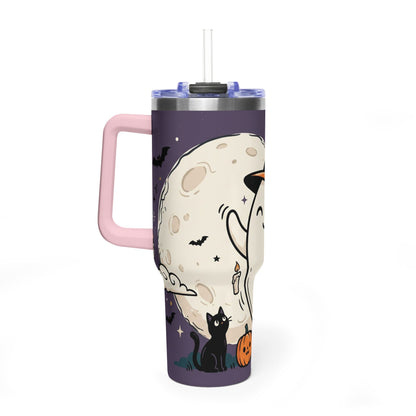 40oz Halloween Ghost Thermal Tumbler with Pumpkin and Black Cat