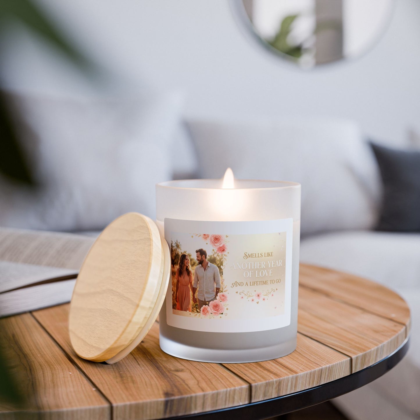 Personalized Photo Frosted Glass Candle – "Smells Like Another Year of Love" 11oz
