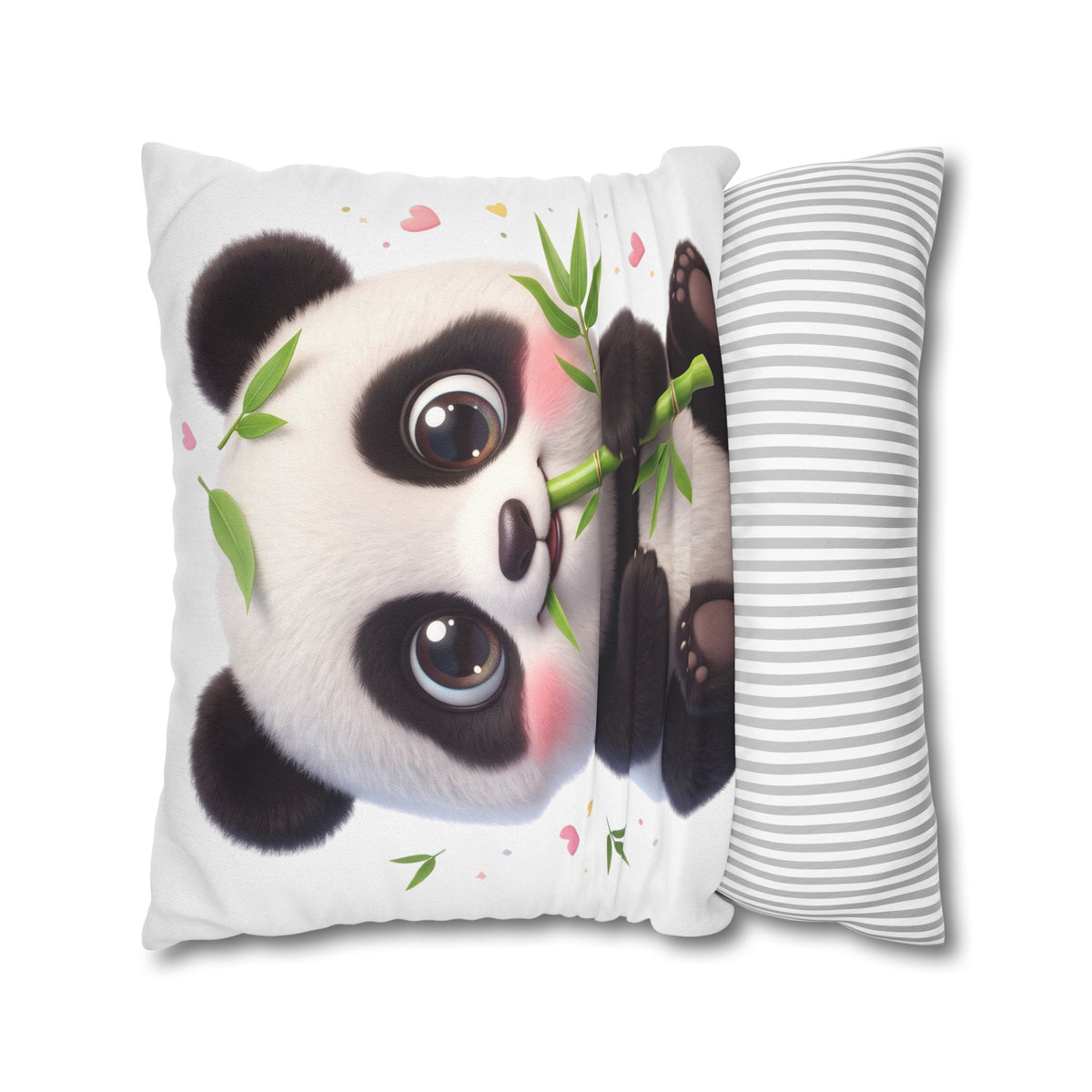 Cute Baby Panda Square Pillowcase — Adorable Bamboo-Eating Plush Decor