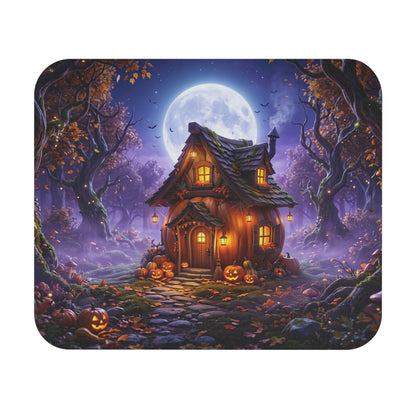 Halloween Cottage Mouse Pad — Haunted Pumpkin Moonlit Desk Mat