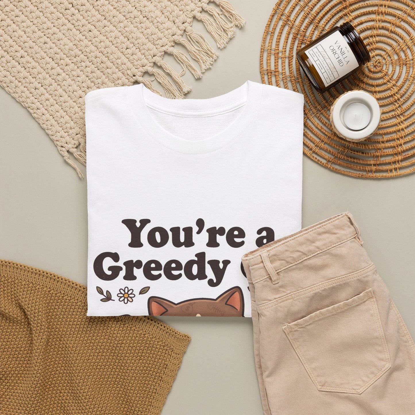 You’re a Greedy Cat T-Shirt – Cute Cartoon Cat Graphic Tee for Cat Lovers