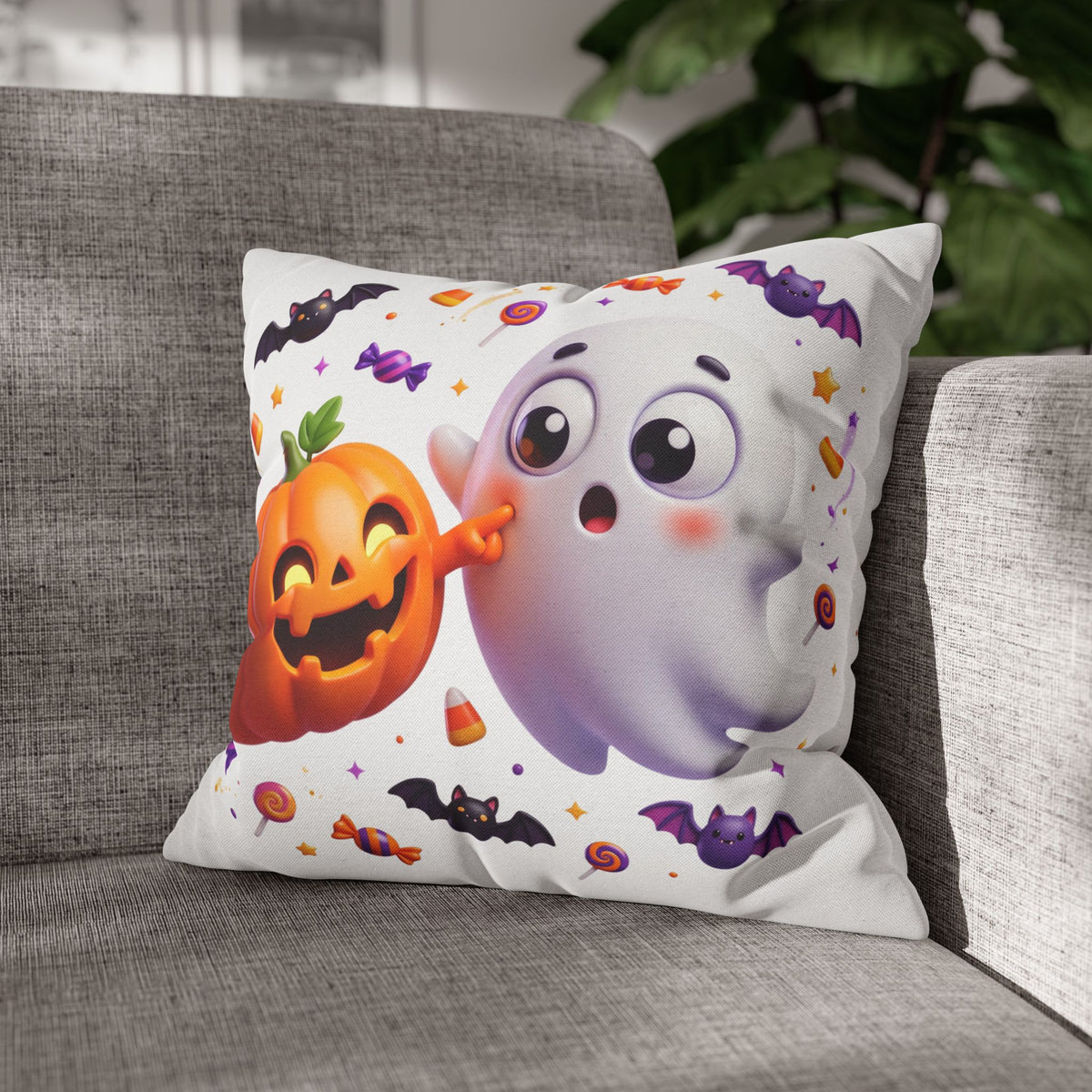 Halloween Ghost & Pumpkin Throw Pillowcase - Cute Spooky Decor