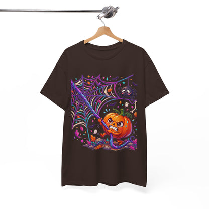 Pumpkin Spider Web Halloween T‑Shirt — Cute Spooky Pumpkin Cartoon Tee