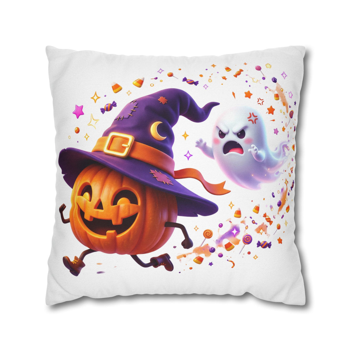 Halloween Pumpkin & Ghost Pillowcase — Cute Spooky Decorative Throw Pillow