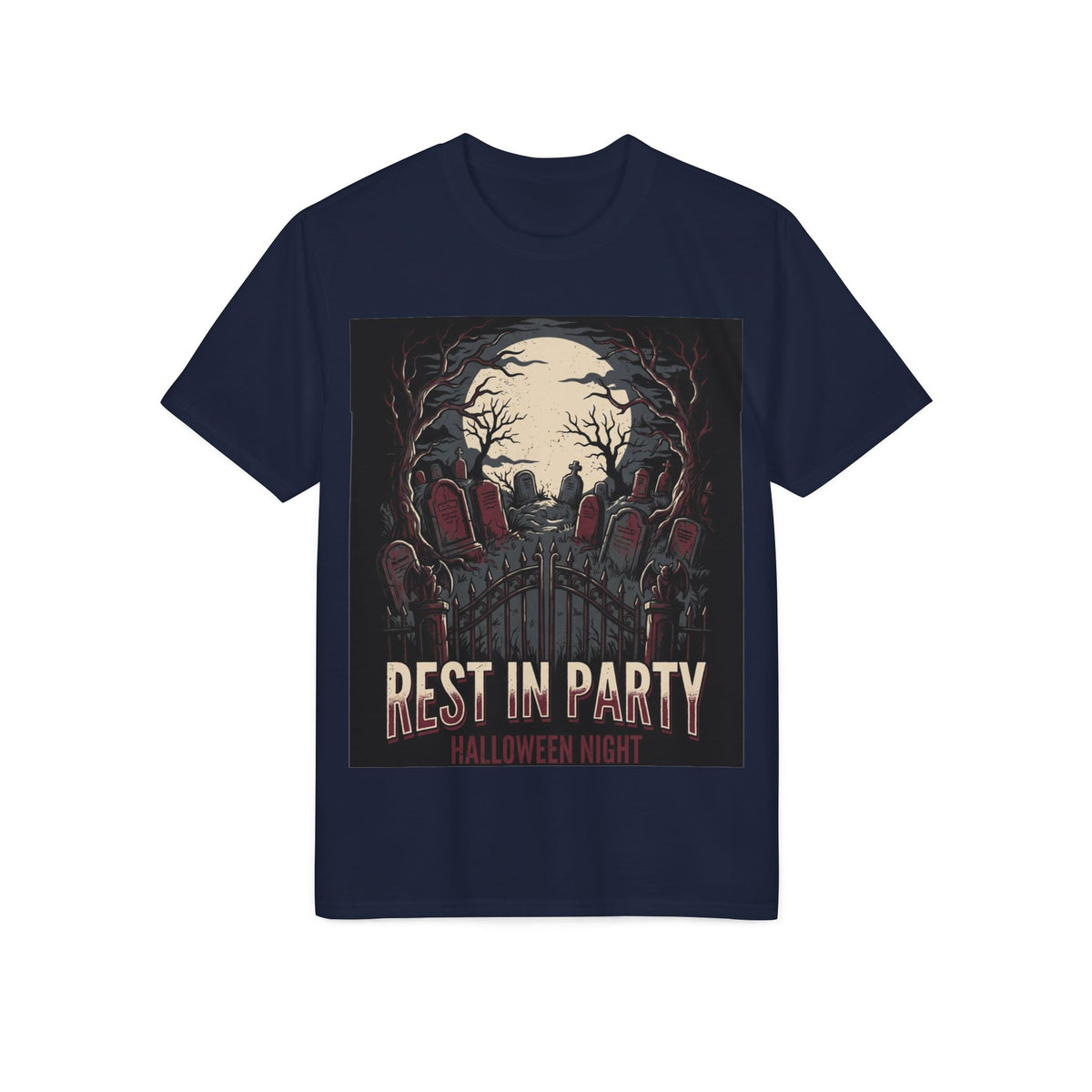 Rest in Party Halloween T-Shirt — Graveyard Skeletons Moonlight Tee