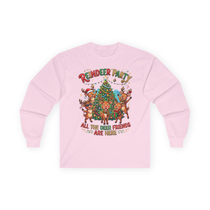 Reindeer Party Long Sleeve Tee — "All the Deer Friends Are Here" Christmas Shirt