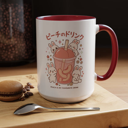 Peach Drink Bunny Mug — Cute Kawaii Coffee Tea Cup (11/15oz)