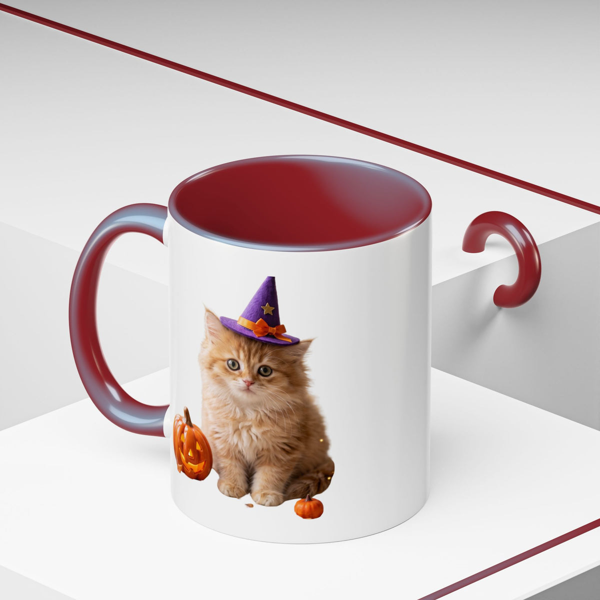 Halloween Cat Coffee Mug with Witch Hat and Pumpkin