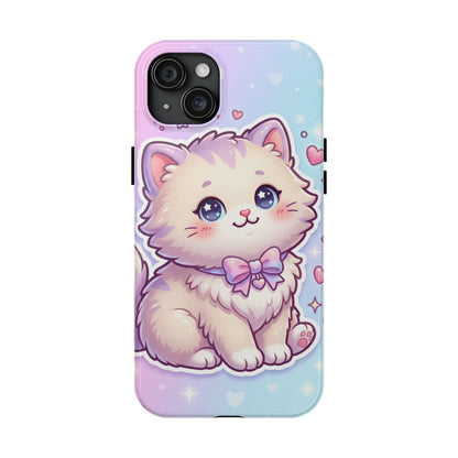 Cute Pastel Kawaii Kitten Tough Phone Case — Cute Cat with Bow Protective Cover
