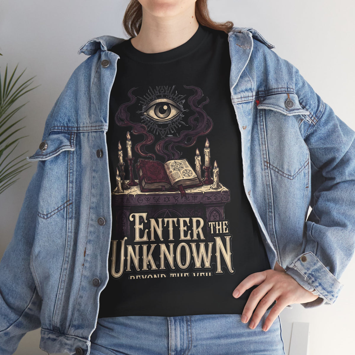 Occult Graphic Tee — "Enter the Unknown" Mystic Eye & Spellbook T-Shirt