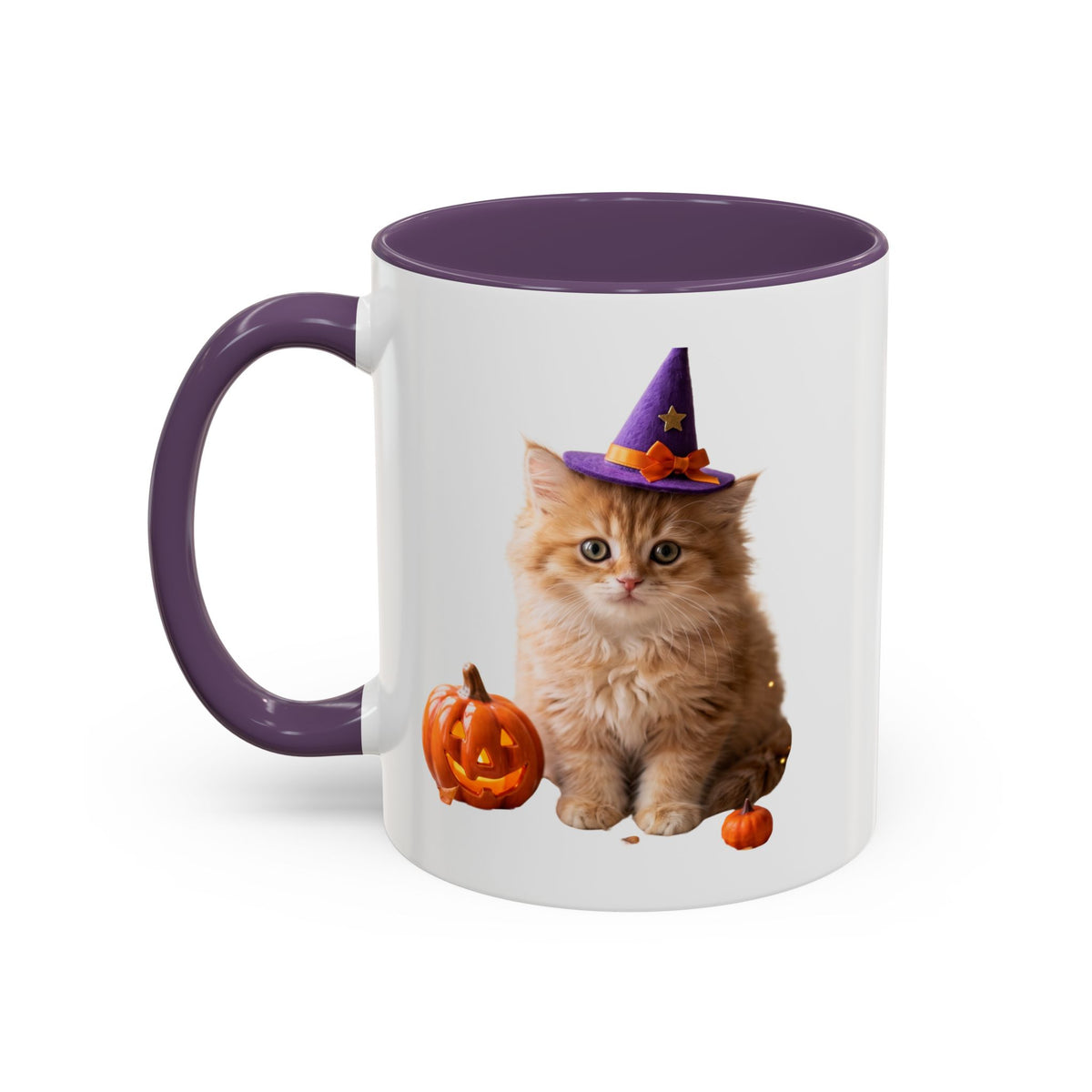 Halloween Cat Coffee Mug with Witch Hat and Pumpkin
