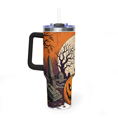 Halloween Pumpkin Tumbler – 40oz Spooky Haunted Graveyard Design