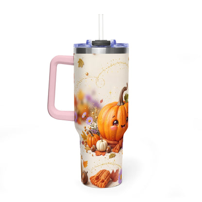 40oz Halloween Cat Vacuum Tumbler with Pumpkin