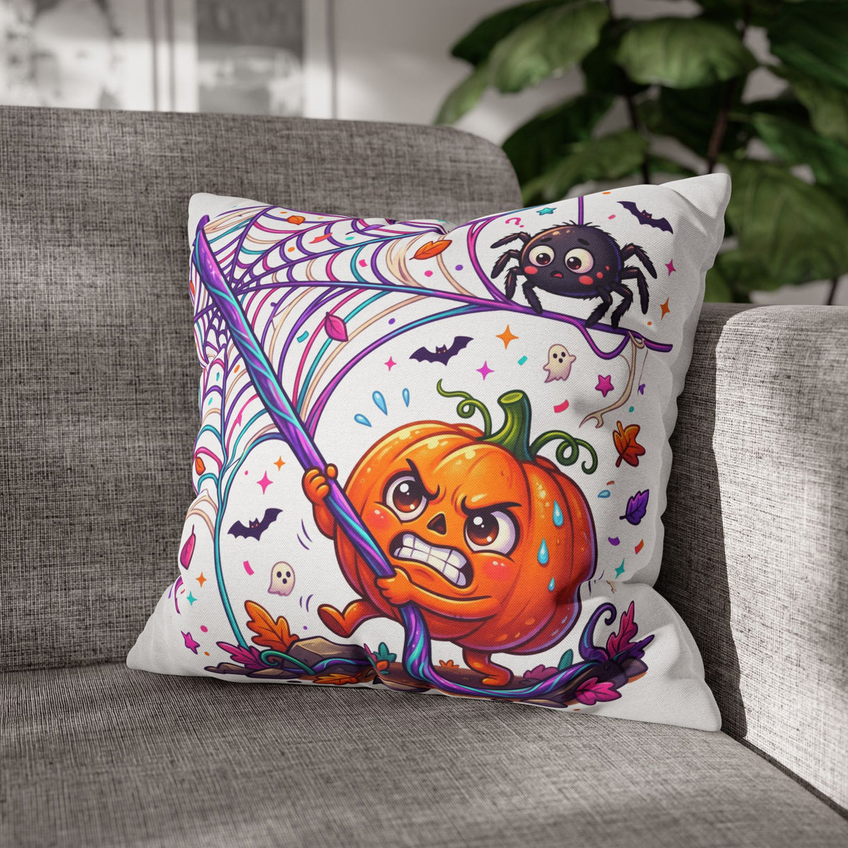Halloween Pumpkin & Spider Decorative Pillowcase — Cute Spooky Fall Accent