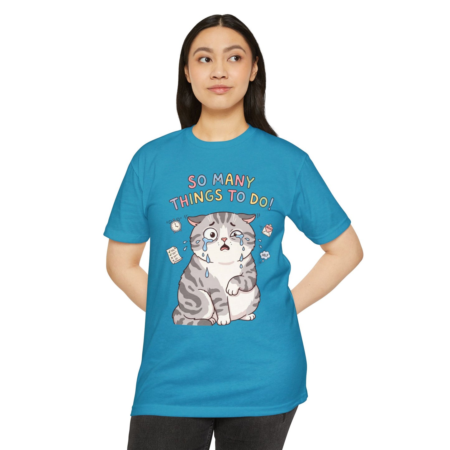 So Many Things To Do! Cat T-Shirt – Cute Overwhelmed Cat Graphic Tee