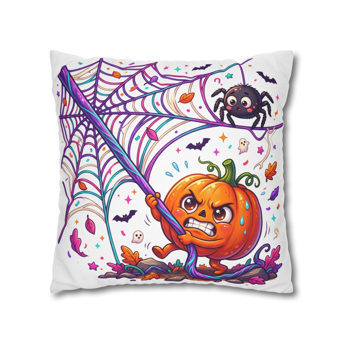Halloween Pumpkin & Spider Decorative Pillowcase — Cute Spooky Fall Accent
