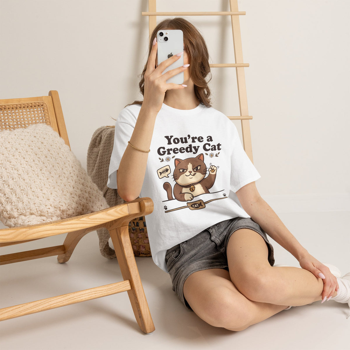You’re a Greedy Cat T-Shirt – Cute Cartoon Cat Graphic Tee for Cat Lovers