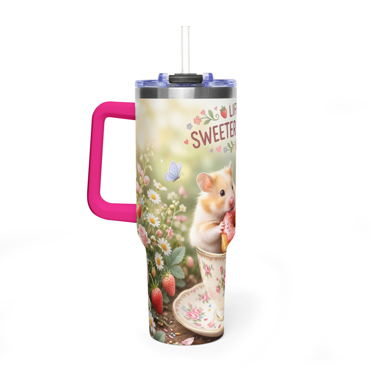 Life Is Sweeter With You Hamster Floral 40oz Thermal Tumbler