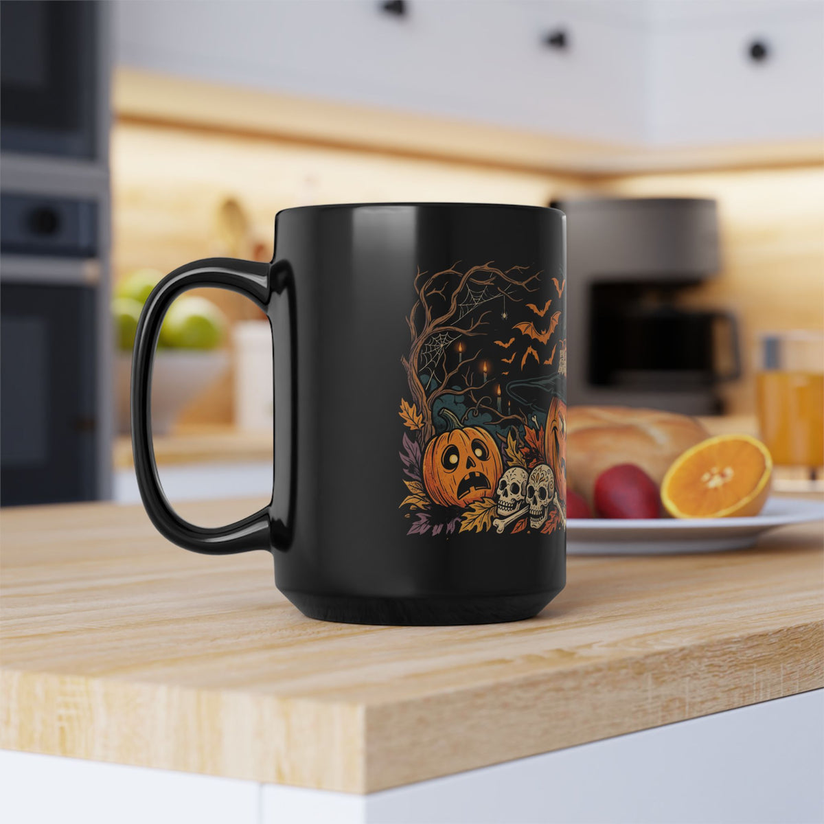 Halloween Pumpkin Witch Black Mug — Spooky Jack-o'-Lantern Coffee Cup (11oz/15oz)