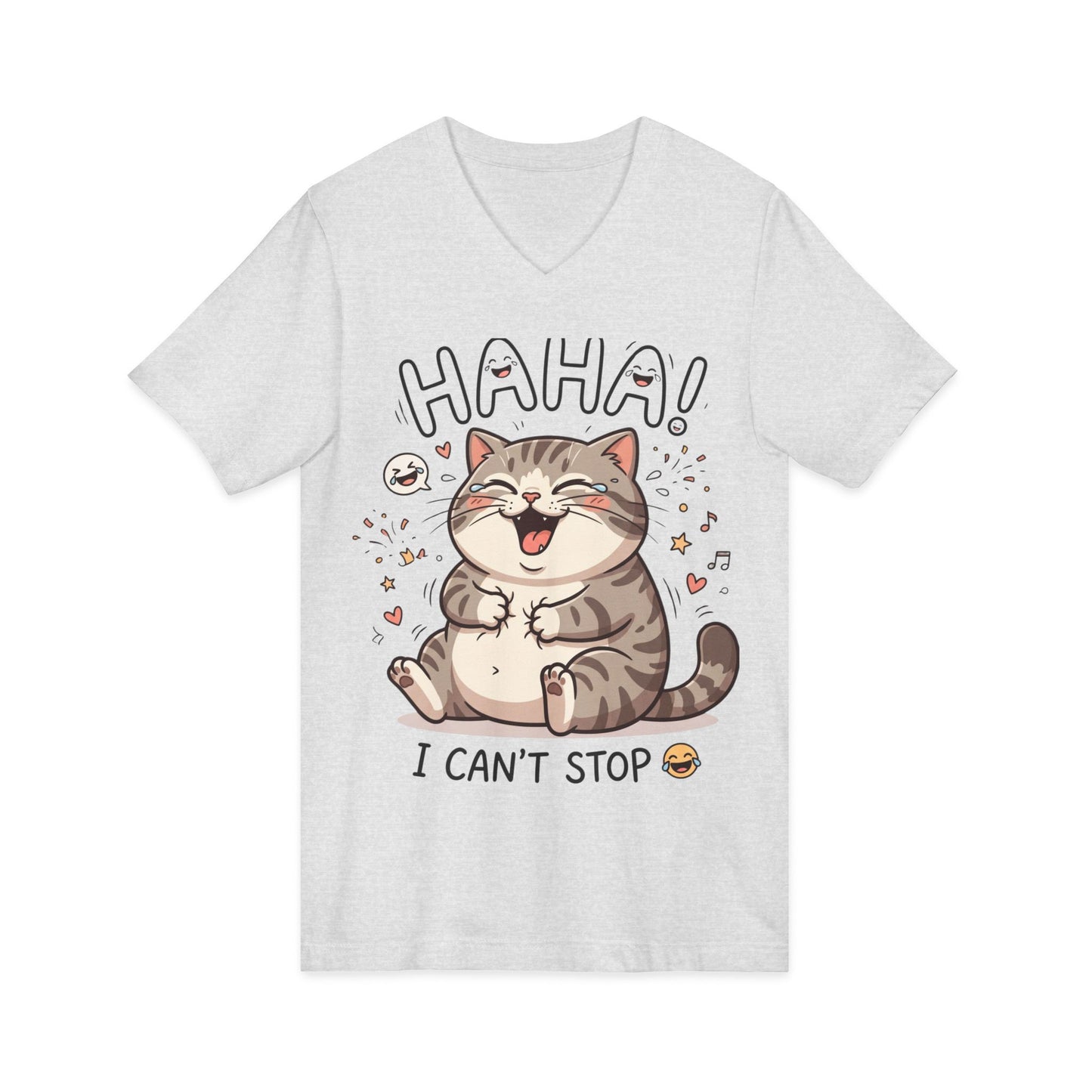 Funny Laughing Cat V-Neck Tee — "HAHA! I Can't Stop" Cute Graphic Shirt